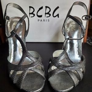 BCBG Silver Strappy Heels
